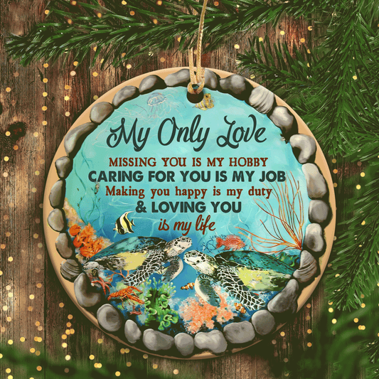 Christmas Ceramic Ornament Gifts For Couple, Spouse, Lover, Boyfriend, Girlfriend, Anniversary, Sea Turtle Couple Ornaments, Loving Your Is My Life