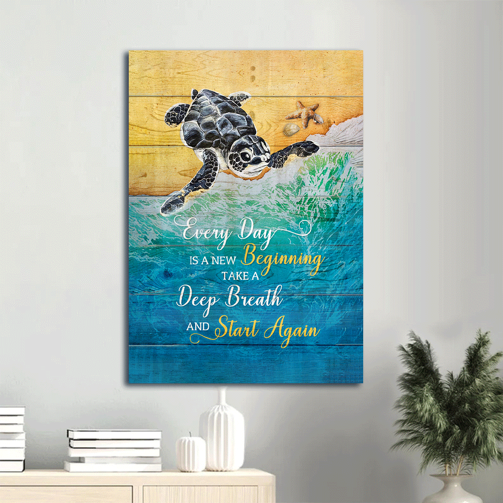 Jesus Portrait Canvas- Black turtle, Ocean painting canvas- Gift for Christian- Every day is a new beginning - Portrait Canvas Prints, Wall Art
