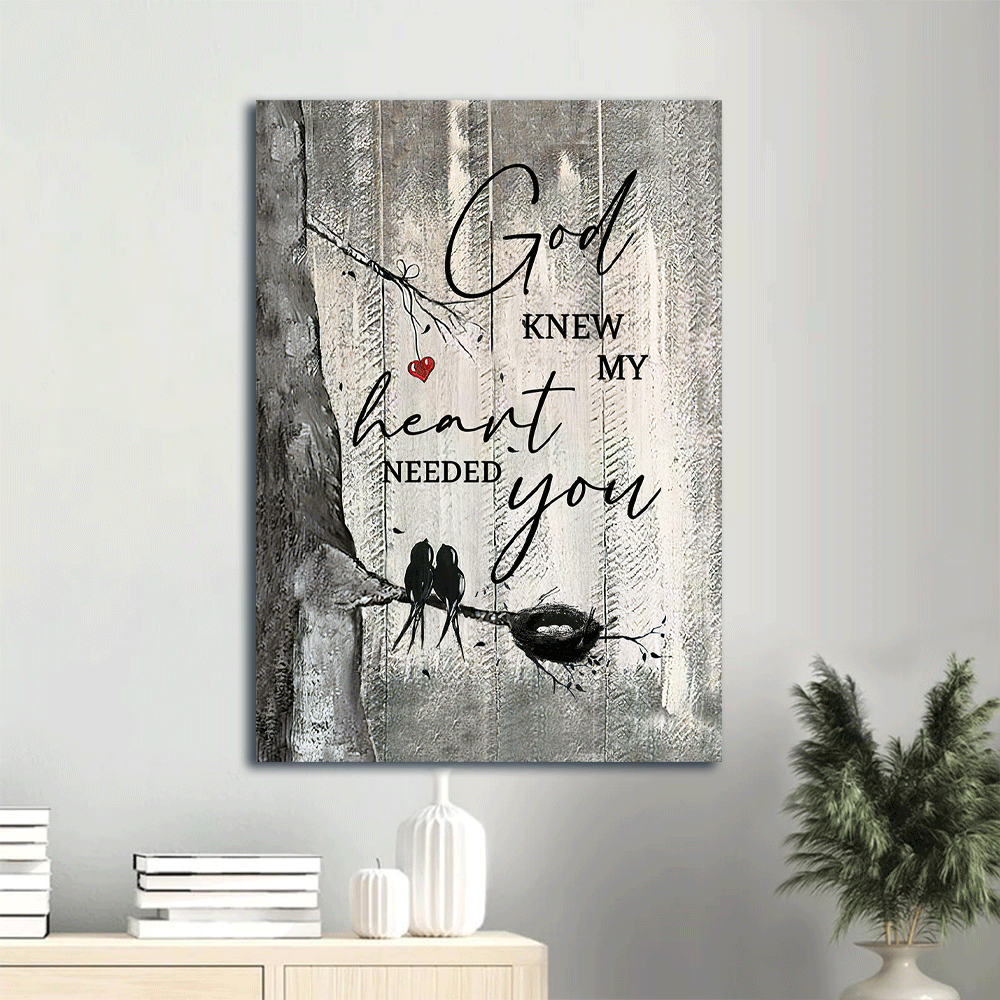 Couple Portrait Canvas - Two Lovebird - God Knew My Heart Needed You - Gift For Couple, Lover, Husband, Wife, Boyfriend, Girlfriend