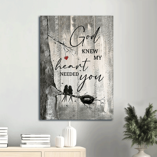 Jesus Portrait Canvas- Bird painting, Old tree, God knew my heart needed you - Portrait Canvas Prints, Wall Art