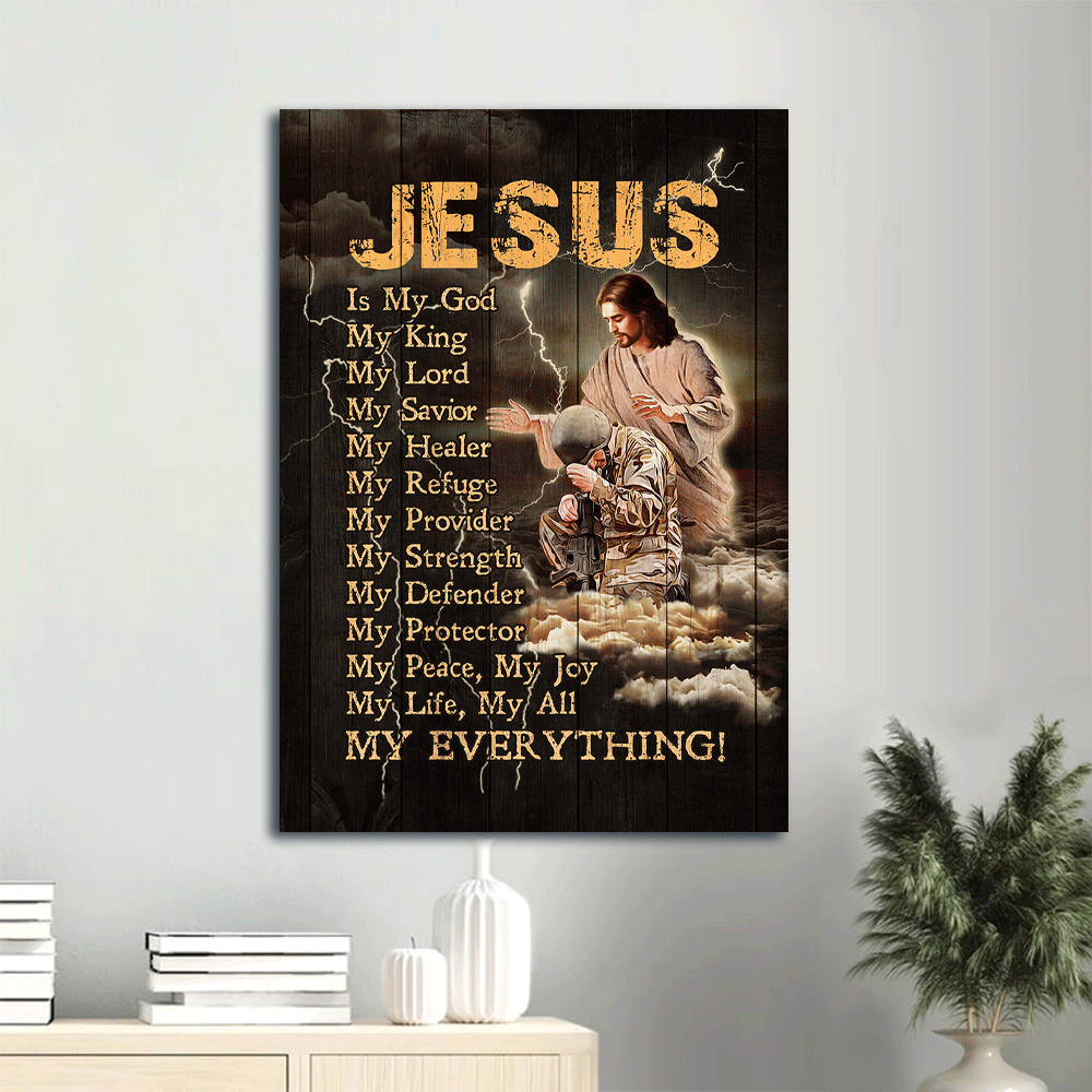 Jesus Portrait Canvas- Soldier, Thunder- Gift for Christian- Jesus is my God - Portrait Canvas Prints, Wall Art
