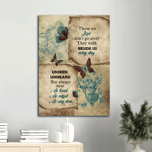 Memorial Portrait Canvas - Heaven, Vintage Flower Vase Canvas - Memorial Gift For Member Family - Those We Love Don't Go Away - Heaven Portrait Canvas