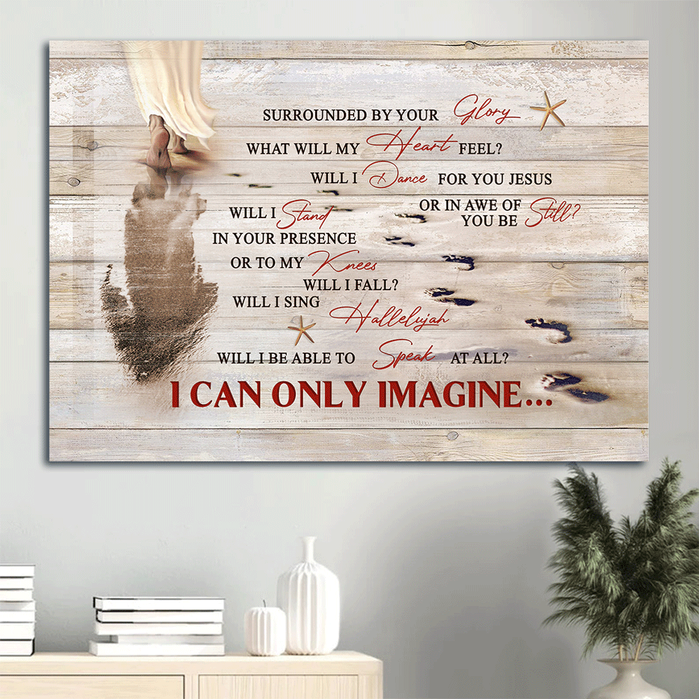 Jesus Landscape Canvas - Walking With Jesus, Footprints On The Beach Canvas - Gift For Christian - I Can Only Imagine Canvas