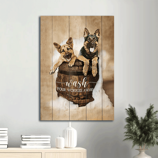 German Shepherd Portrait Canvas- German Shepherd painting- Gift for dog lover- Wash your worries away - Dog Portrait Canvas Prints, Wall Art