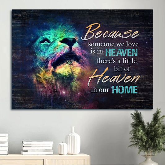 Memorial Landscape Canvas - Heaven, Watercolor Lion, Memorial Gift Canvas - Memorial Gift For Member Family - There's A Little Bit Of Heaven In Our Home