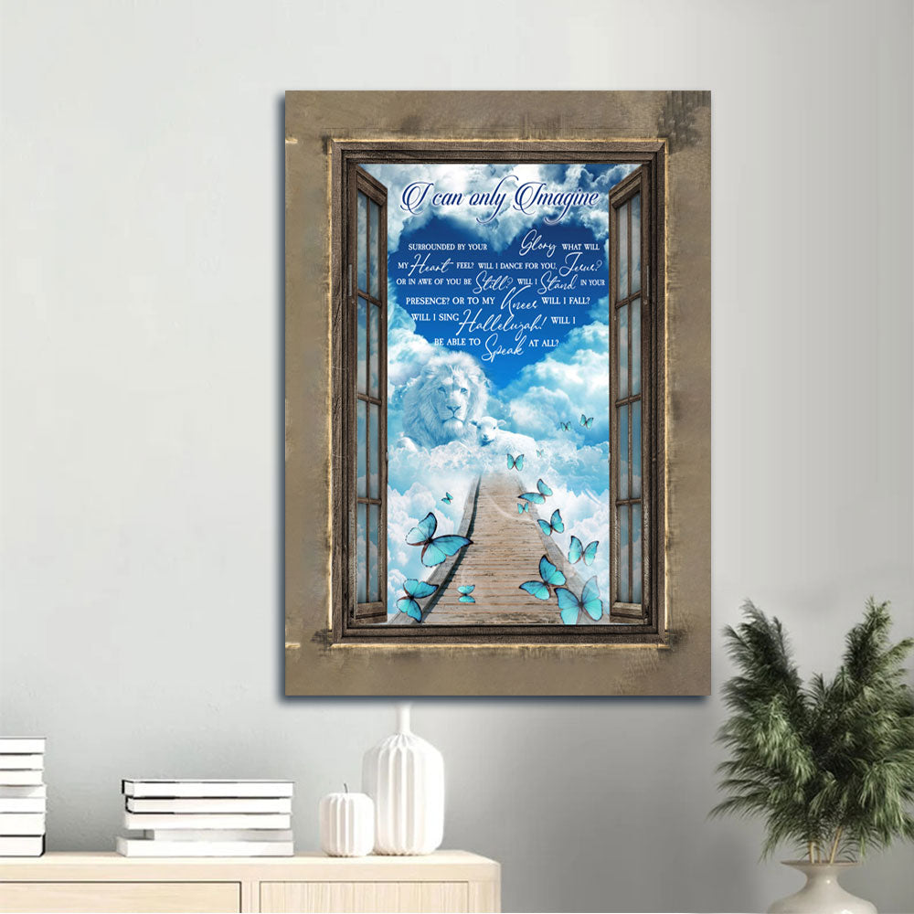 Memorial Portrait Canvas - Heaven, Way To Heaven, Lion, Butterfly, Blue Sky Canvas - Memorial Gift For Members Family - I Can Only Imagine Canvas