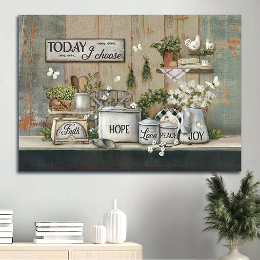 Jesus Landscape Canvas - White Flower, Green Kitchen, Pretty Butterfly Canvas - Gift For Christian - Today I Choose Joy Canvas