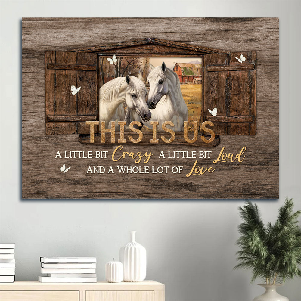 Couple Landscape Canvas - White Horse, Countryside Painting, Wooden Window Canvas - Gift For Christian Couple, Spouse, Lover - This Is Us Canvas