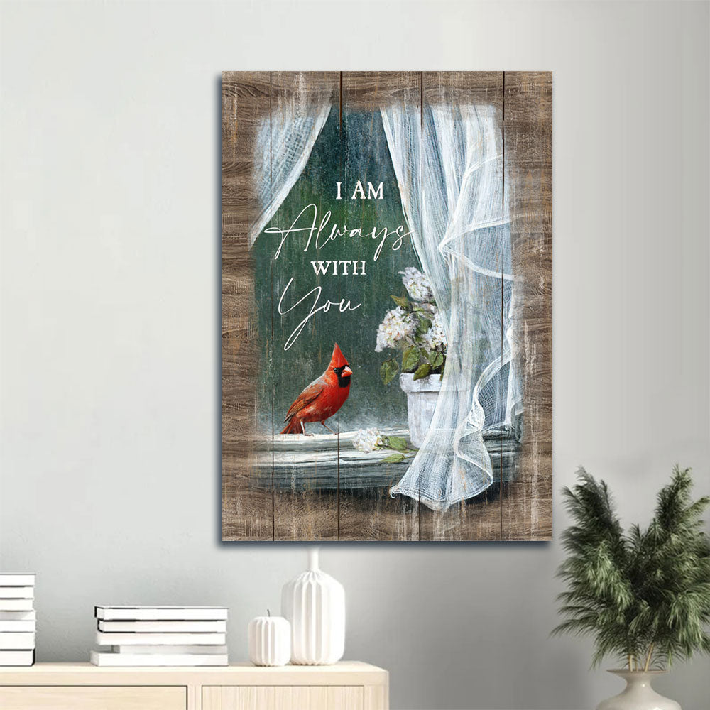 Heaven Portrait Canvas - White Hydrangea, Cardinal Painting, Spring Drawing, Memorial Canvas - Memorial Gift For Member Family - I Am Always With You