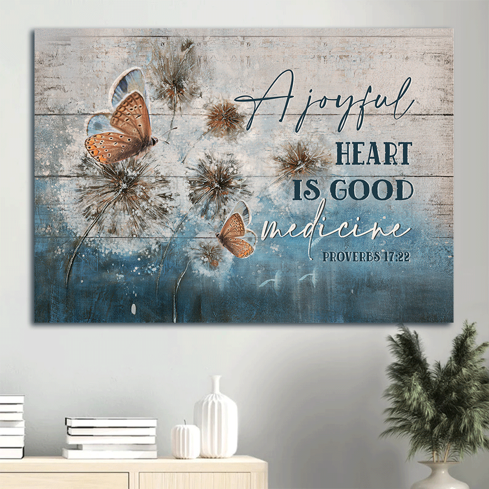 Jesus Landscape Canvas - Winter Forest, Dandelion Drawing, Butterfly Canvas - Gift For Christian - A Joyful Heart Is Good Medicine Canvas
