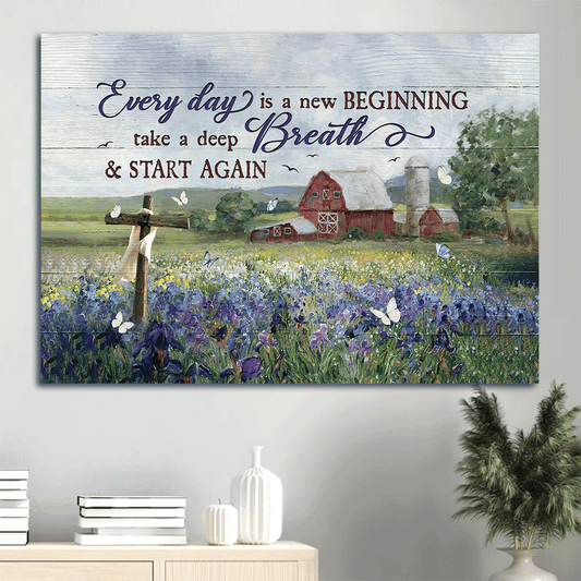 Jesus Landscape Canvas - Wonderful Flower Garden, Awesome Cross Canvas - Gift For Christian - Every Day Is A New Beginning Canvas