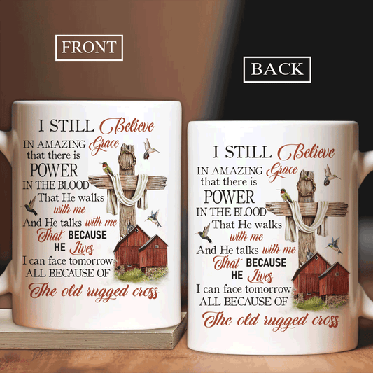 Jesus AOP Mug - Wooden cross, Red house, Colorful hummingbird Jesus AOP Mug - Gift For Christian -  I still believe in amazing grace Jesus AOP Mug