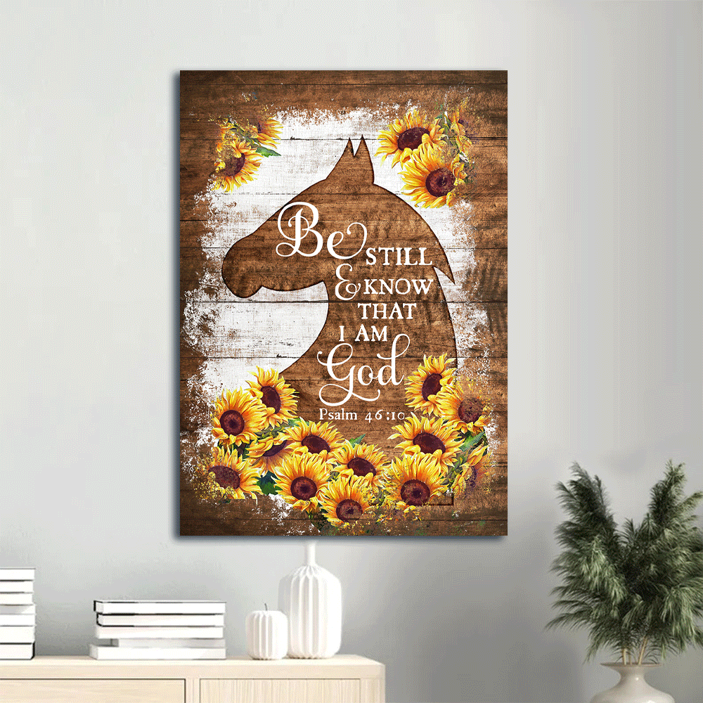Jesus Portrait Canvas - Wooden Horse, Sunflower Painting, Jesus Drawing Canvas - Gift For Christian - Be Still And Know That I Am God
