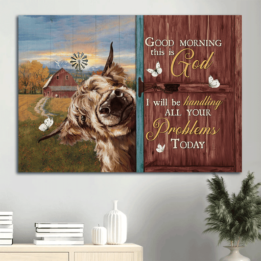 Jesus Landscape Canvas - Yak Cow Painting, Peace Farm, Pretty Sunset Canvas - Gift For Christian - Good Morning, This Is God