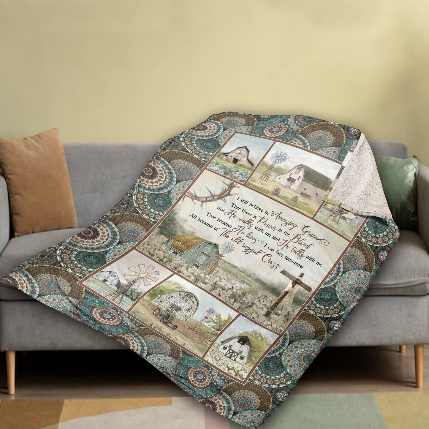 Christian Throw Blanket, Faith Blanket, Jesus Blanket, Inspirational Gift, Flower Field And Wooden Cross Blanket - I Still Believe In Amazing Grace