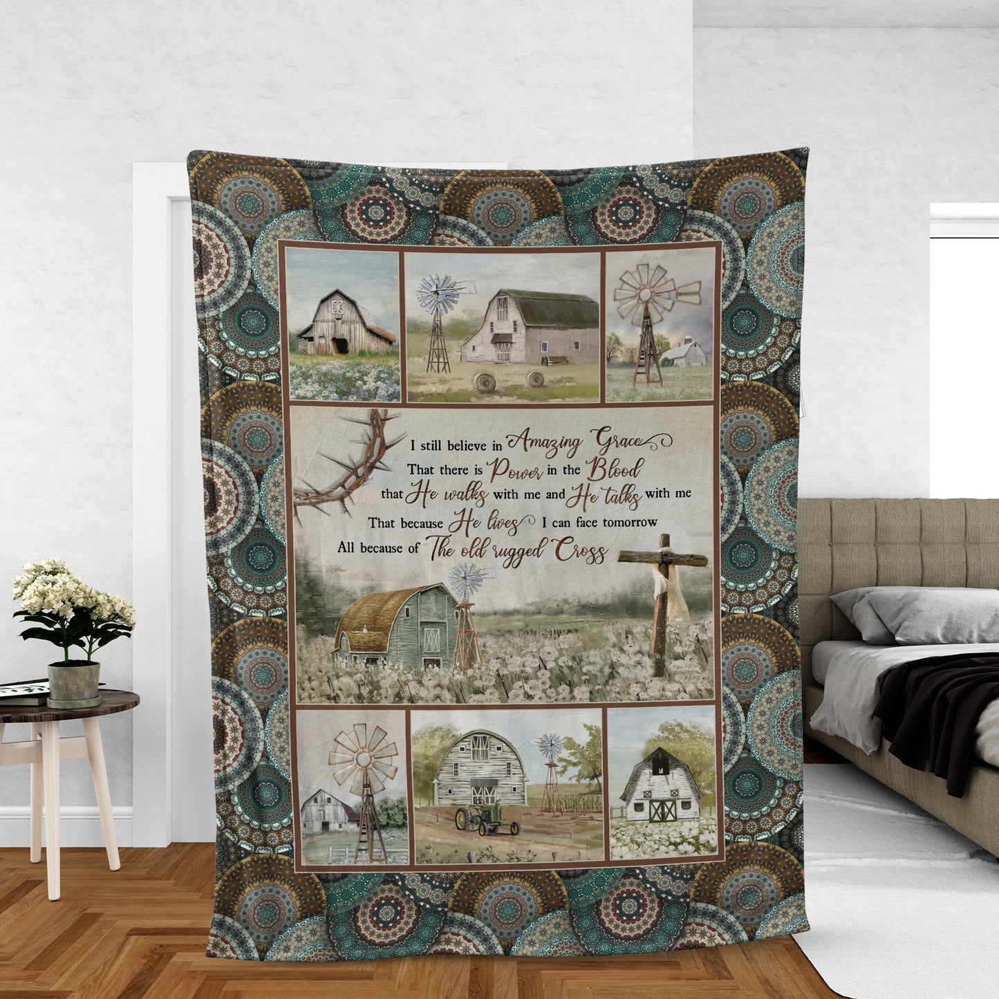 Christian Throw Blanket, Faith Blanket, Jesus Blanket, Inspirational Gift, Flower Field And Wooden Cross Blanket - I Still Believe In Amazing Grace