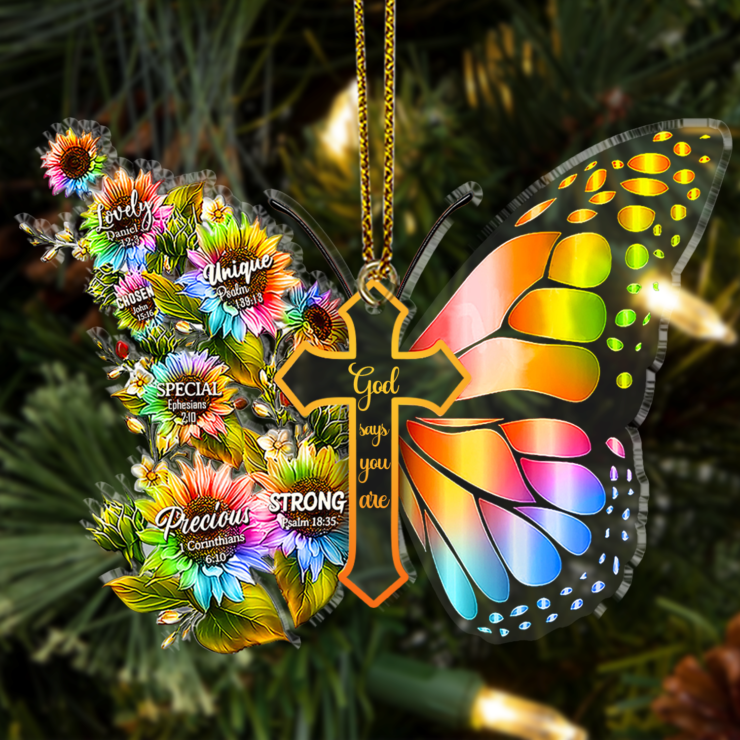 Butterfly Acrylic Ornament - Christmas Gift For Family Member, Friends, Lover - Rainbow Sunflower Butterfly God Says You Are
