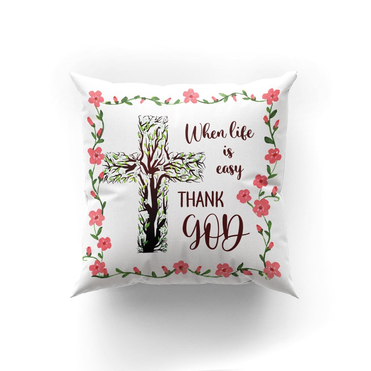 Bible Verse Pillow - Scripture Pillow - God Pillow - Beautiful Cross Pillow - Thank God For Our Easy Life