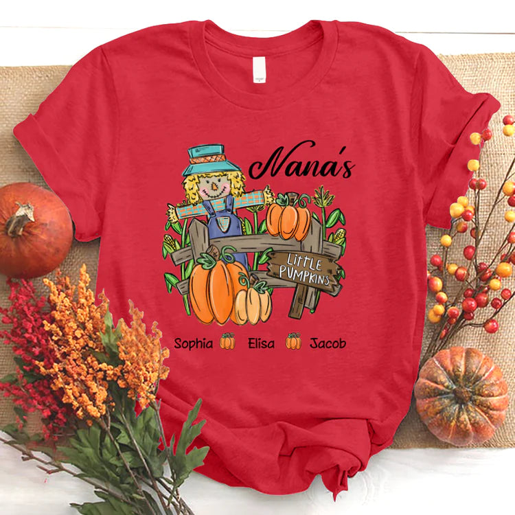 Nana with Kids custom name t-shirt, Mother's Day Shirt, Little Pumpkins Autumn Personalized Shirt - Perfect Gift For Nana, Mimi, Grandma