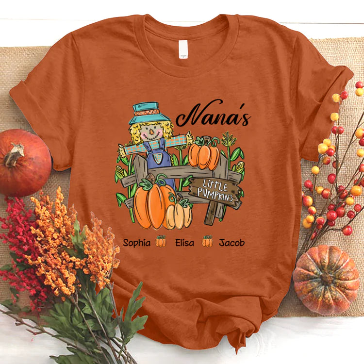 Nana with Kids custom name t-shirt, Mother's Day Shirt, Little Pumpkins Autumn Personalized Shirt - Perfect Gift For Nana, Mimi, Grandma