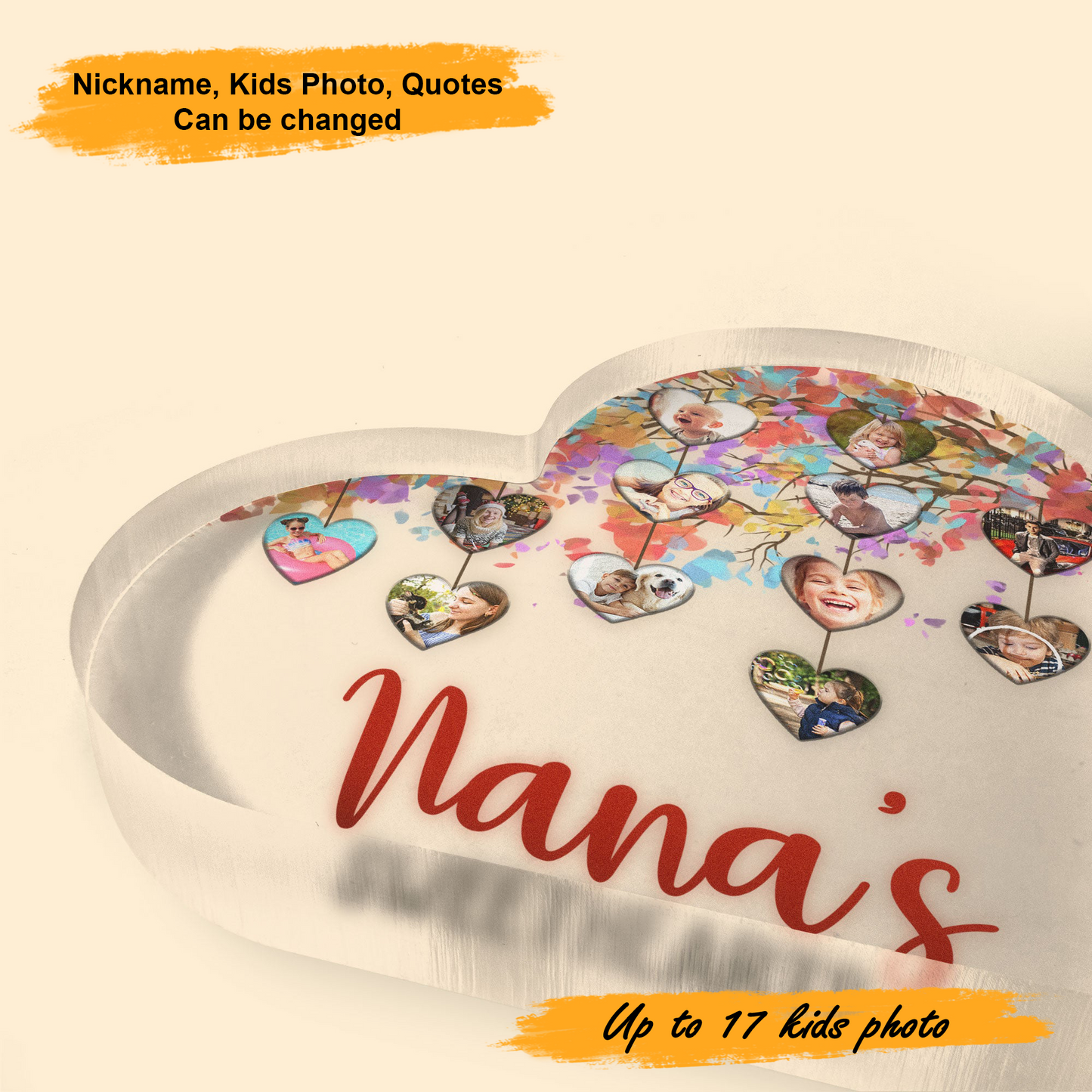 Mother's Day Nana's Kids Photo Sweethearts, Personalized Heart Shaped Acrylic Plaque - Custom Photo Gifts For Nana, Mother, Grandma, Mom, Mama, Gigi