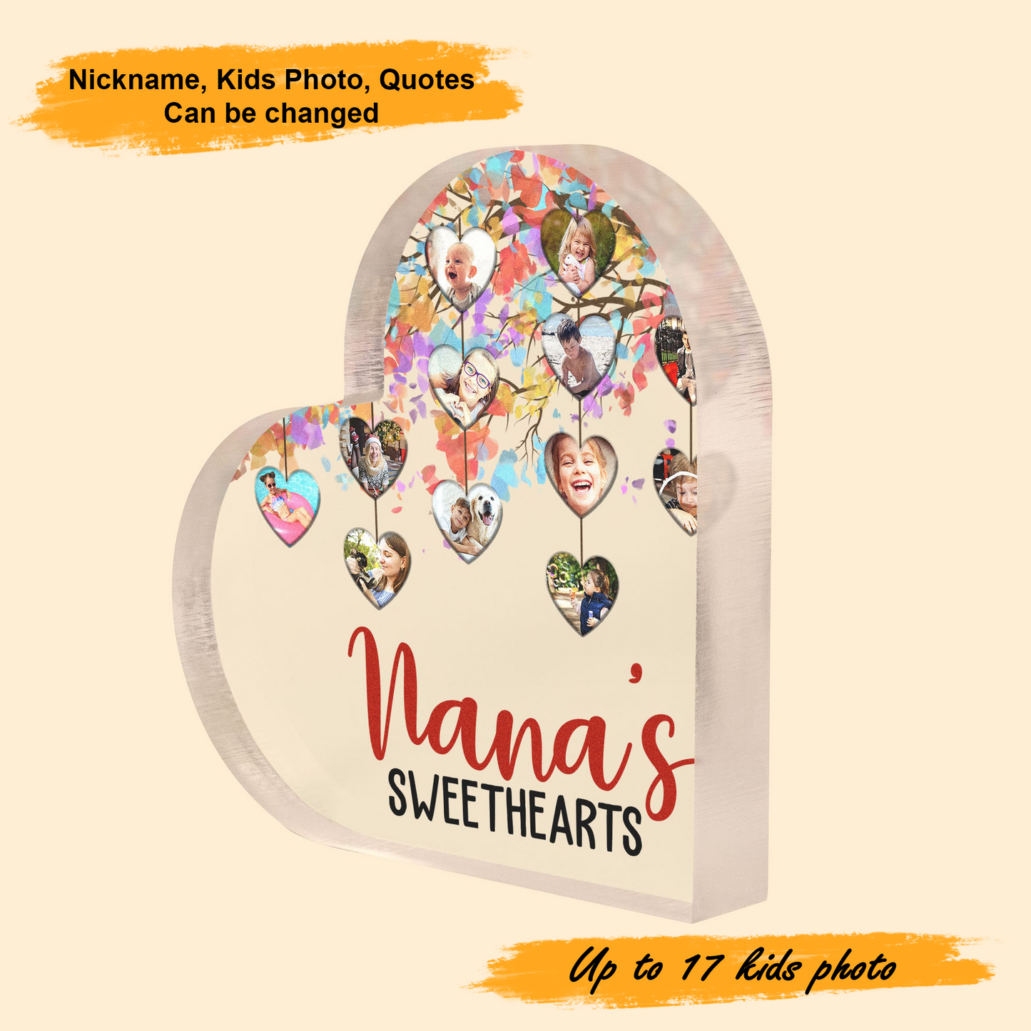 Mother's Day Nana's Kids Photo Sweethearts, Personalized Heart Shaped Acrylic Plaque - Custom Photo Gifts For Nana, Mother, Grandma, Mom, Mama, Gigi