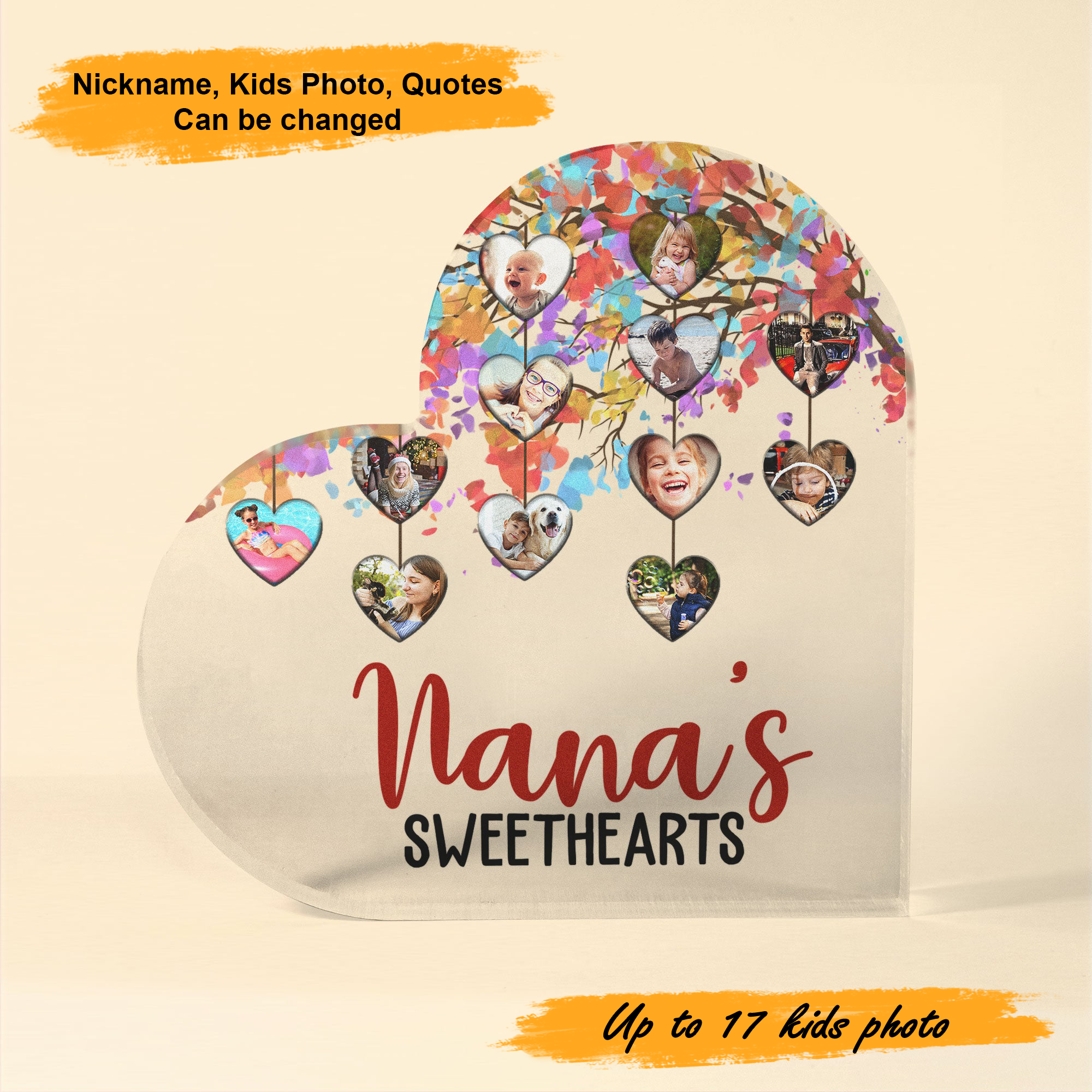 Mother's Day Nana's Kids Photo Sweethearts, Personalized Heart Shaped Acrylic Plaque - Custom Photo Gifts For Nana, Mother, Grandma, Mom, Mama, Gigi
