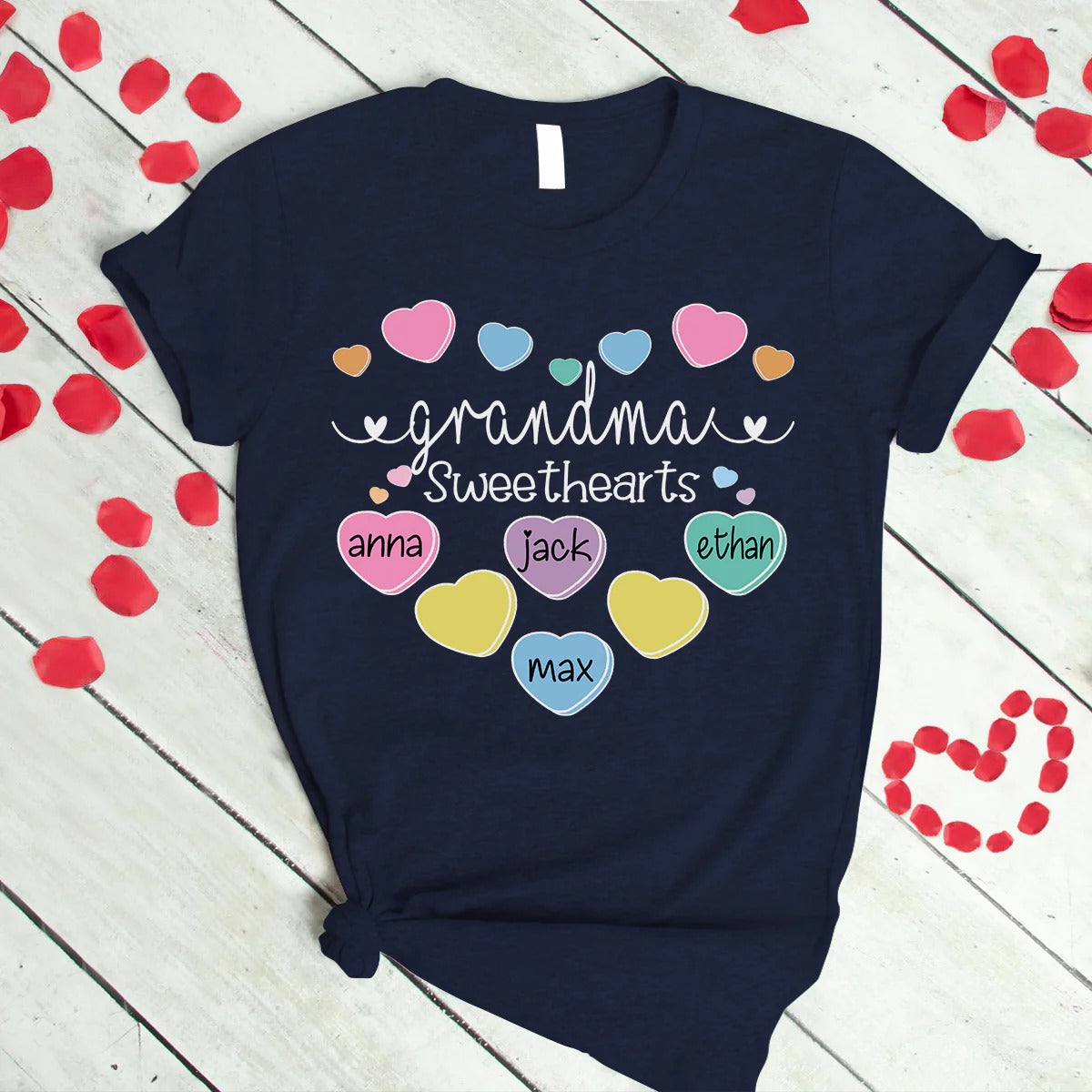 Grandma and Kids Custom Name T-shirt, Grandma Sweethearts With Grandkids Heart Personalized Shirt - Perfect Gift For Gigi, Nana, Mimi, Grandma