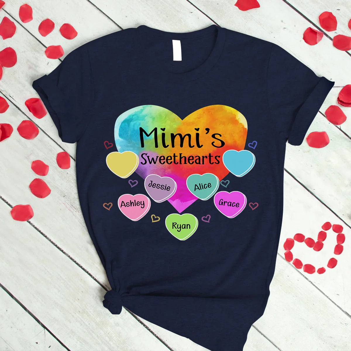 Grandma and Kids Custom Name T-shirt, Grandma Sweethearts With Grandkids Heart Color Art Personalized Shirt - Perfect Gift For Gigi, Nana, Mimi, Grandma