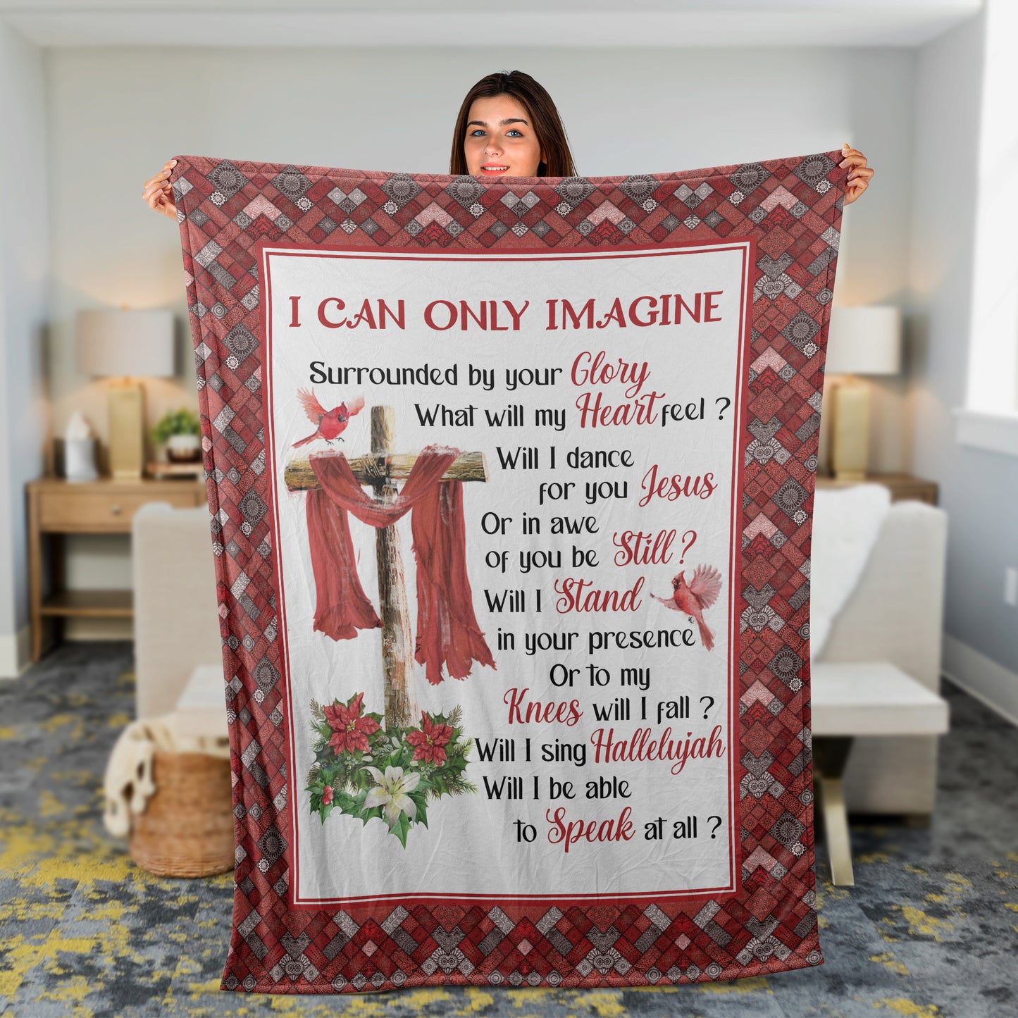 Christian Throw Blanket, Jesus Blanket, Faith Blanket, Red Cardinal Blanket, Inspirational Gift - Old Rugged Cross, Old Song, I Can Only Imagine