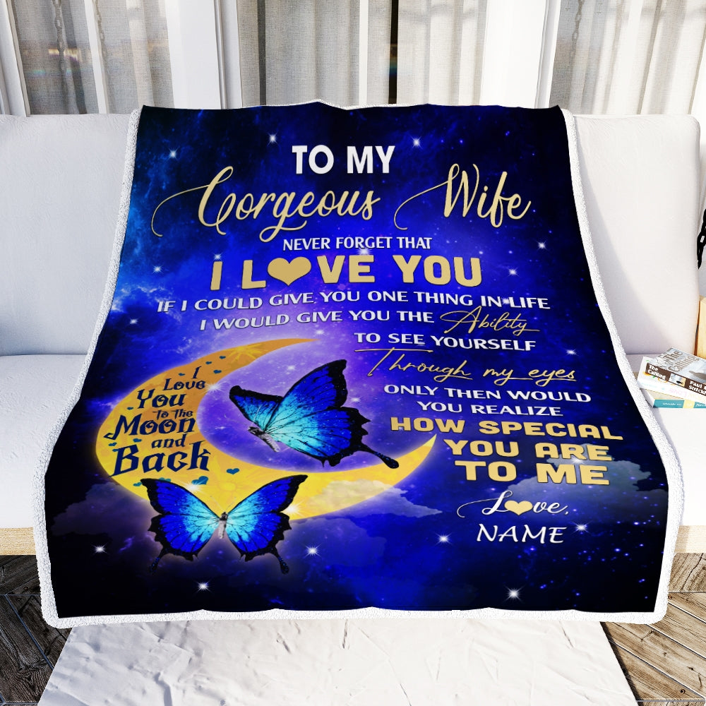 Personalized Gift For Wife Blankets - To My Gorgeous Wife, Butterfly Couple Blanket - Custom Romantic Gift For Wife From Husband, Newlyweds, Birthday, Anniversary Wedding, Christmas, Valentine's Day Blanket - Never Forget That I Love You Blanket