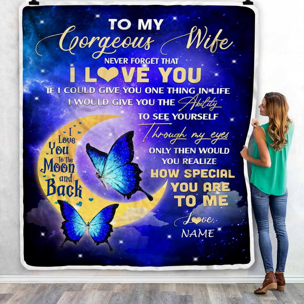 Personalized Gift For Wife Blankets - To My Gorgeous Wife, Butterfly Couple Blanket - Custom Romantic Gift For Wife From Husband, Newlyweds, Birthday, Anniversary Wedding, Christmas, Valentine's Day Blanket - Never Forget That I Love You Blanket