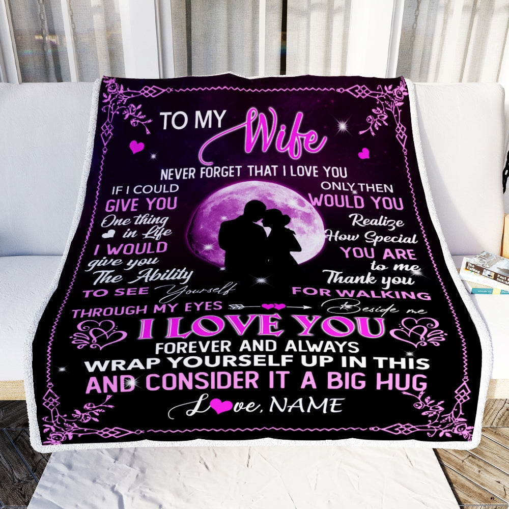 Personalized Blanket Gift For Wife, To My Wife Blanket From Husband, I Love You Forever And Always Wife Valentine, Wedding Anniversary Customized Fleece Blanket