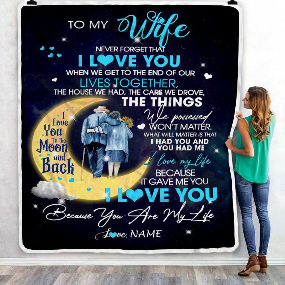 Gift For Wife, Couple Blanket, Personalized Blanket, I Love You To The Moon Blanket, Old Couple Blanket - Valentine, Christmas, Wedding Anniversary Fleece Blanket