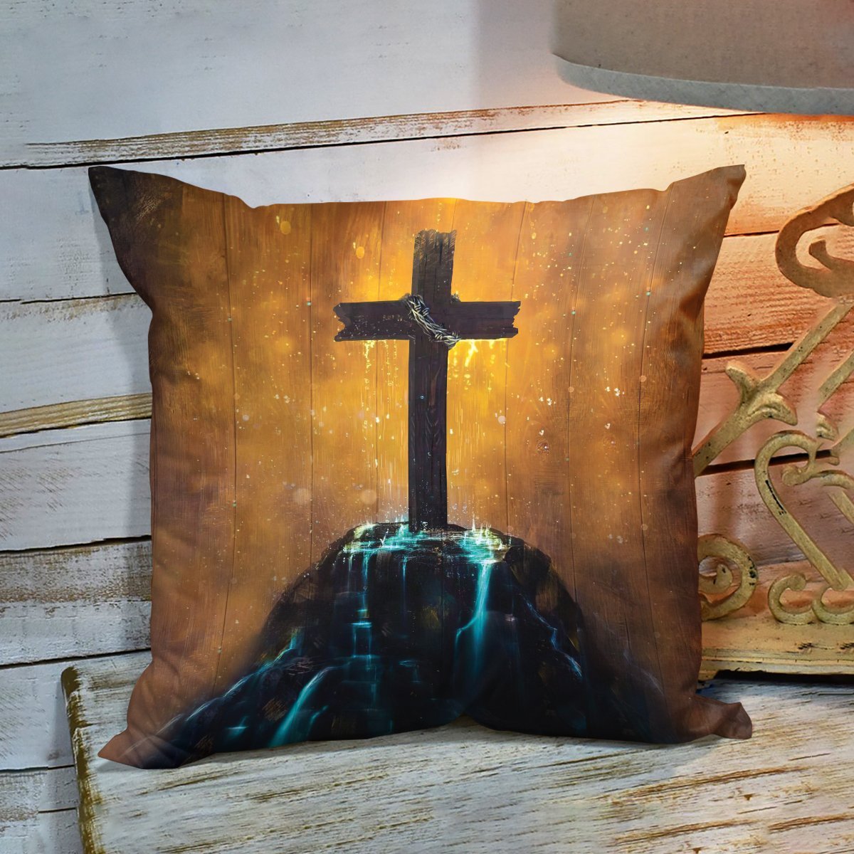 Bible Verse Pillow - Scripture Pillow - God Pillow -  Cross On Rock - Christian Pillow