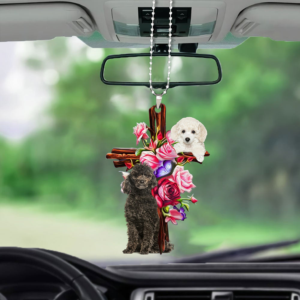 Poodle Roses and Jesus Ornament - Dog Car Hanging Ornament - Gift For Dog Mom, Dog Lover, Dog Owner