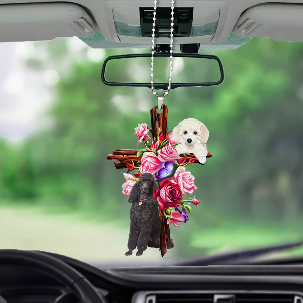 Poodle Roses and Jesus Ornament - Dog Car Hanging Ornament Car - Gift For Dog Mom, Dog Lover, Dog Owner