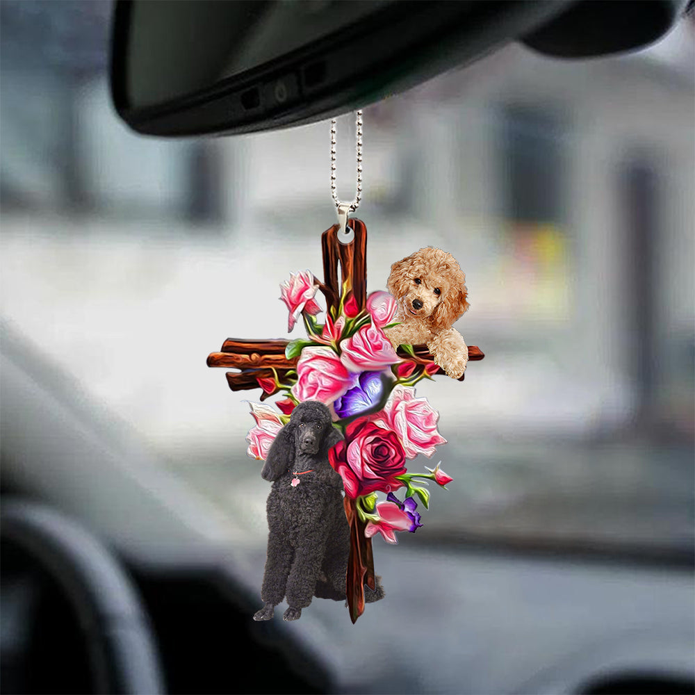 Poodle Roses and Jesus Ornament -  Dog Mirror Ornaments For Auto Car - Gift For Dog Mom, Dog Lover, Dog Owner