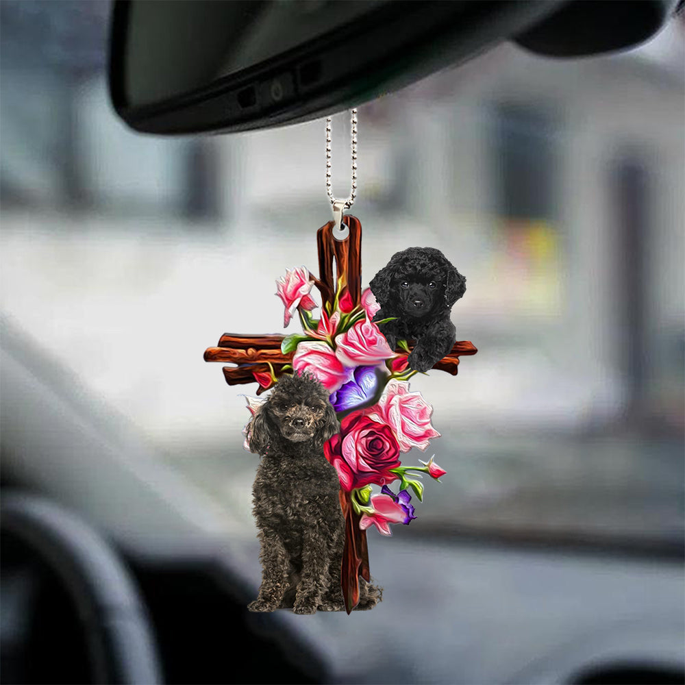 Poodle Roses and Jesus Ornament - Gifts For Dog Lovers - Dog Car Hanging Ornament - Gift For Dog Mom, Dog Lover, Dog Owner