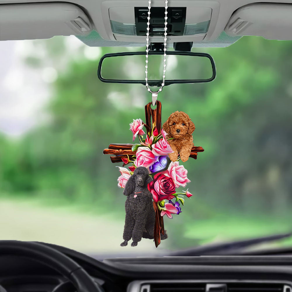 Poodle Roses and Jesus Ornament Cute - Dog Car Hanging Ornament - Gift For Dog Mom, Dog Lover, Dog Owner