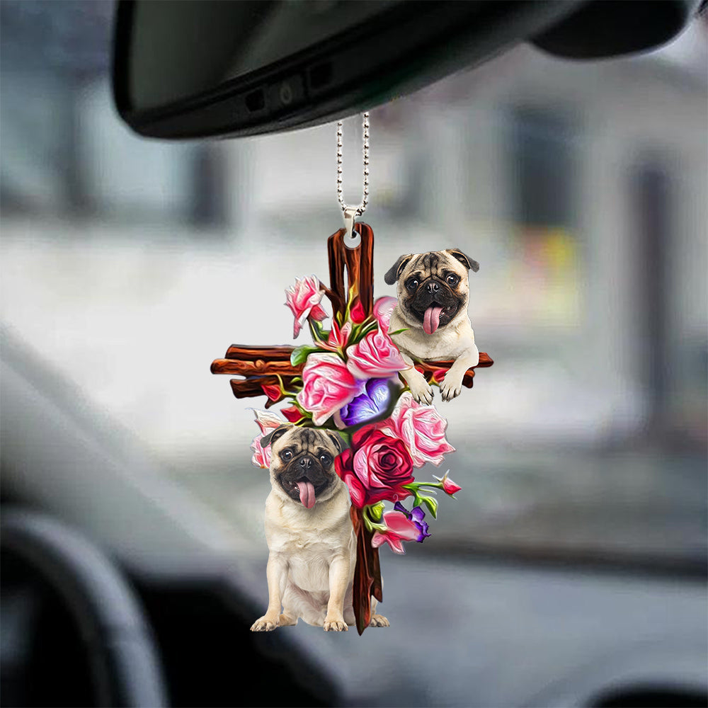 Pug Roses and Jesus Ornament - Dog Car Hanging Ornament - Gift For Pet Lovers - Gift For Dog Mom, Dog Lover, Dog Owner