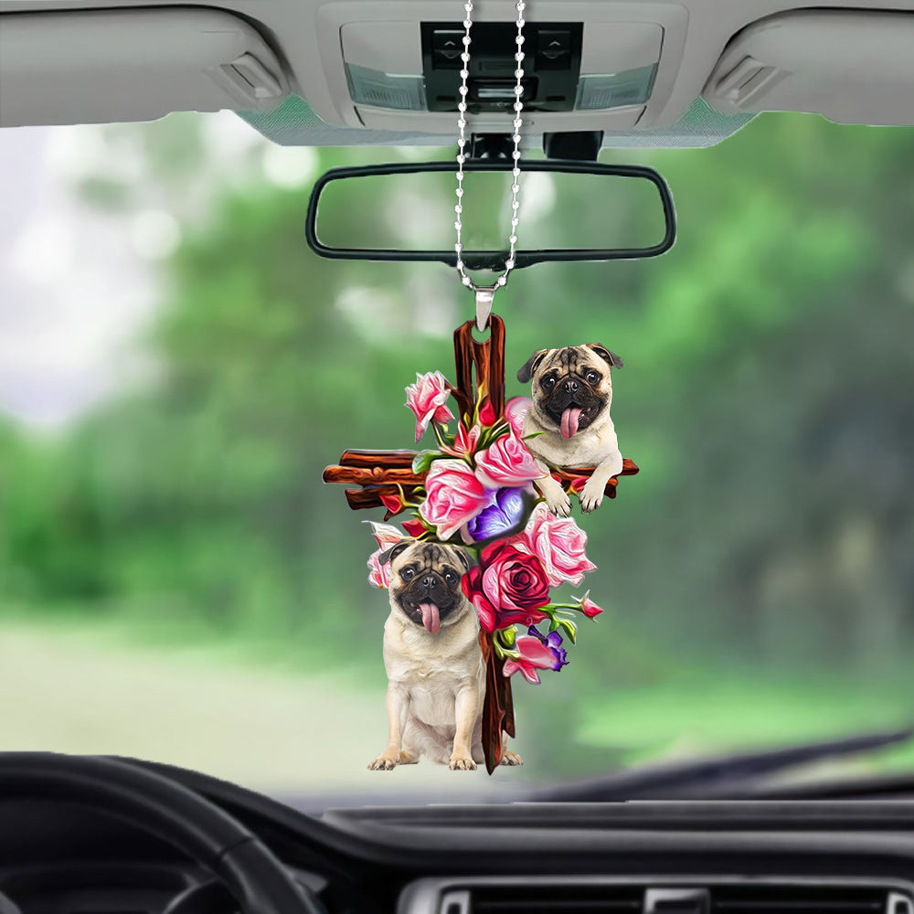 Pug Roses and Jesus Ornament - Dog Car Hanging Ornament - Gift For Pet Lovers - Gift For Dog Mom, Dog Lover, Dog Owner