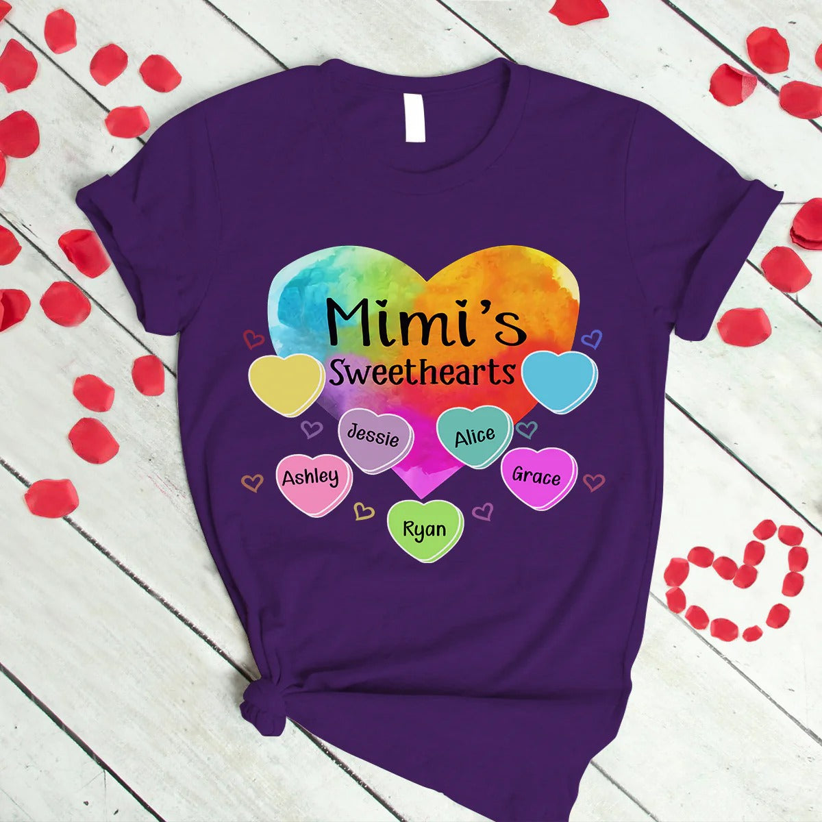 Grandma and Kids Custom Name T-shirt, Grandma Sweethearts With Grandkids Heart Color Art Personalized Shirt - Perfect Gift For Gigi, Nana, Mimi, Grandma