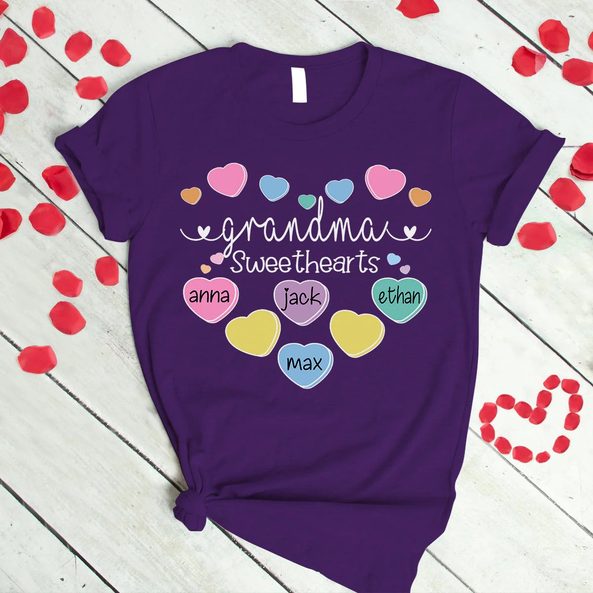 Grandma and Kids Custom Name T-shirt, Grandma Sweethearts With Grandkids Heart Personalized Shirt - Perfect Gift For Gigi, Nana, Mimi, Grandma
