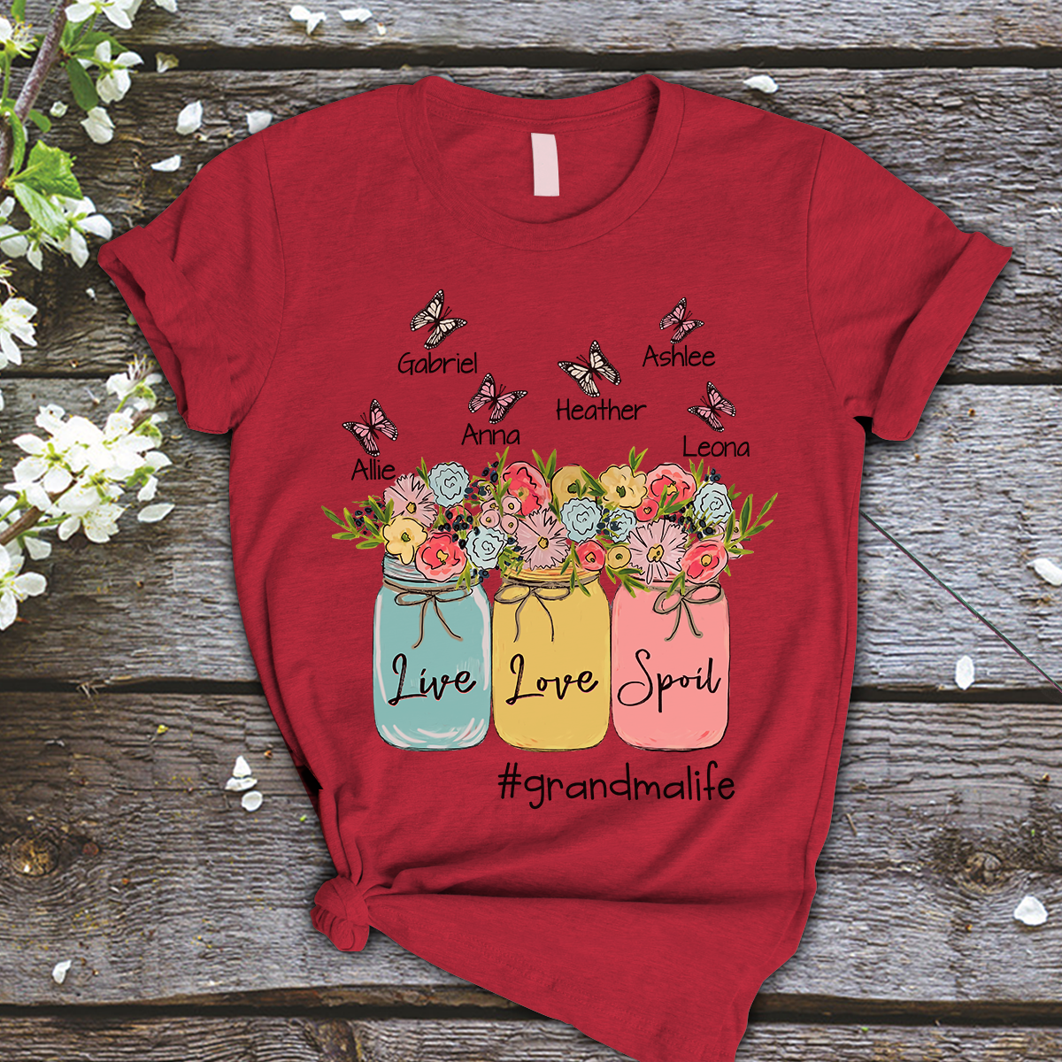 Grandma and Kids Custom Name T-shirt, Live Love Spoil Grandmalife Personalized Shirt, Flower Vase Shirt - Perfect Gift For Gigi, Nana, Mimi, Grandma