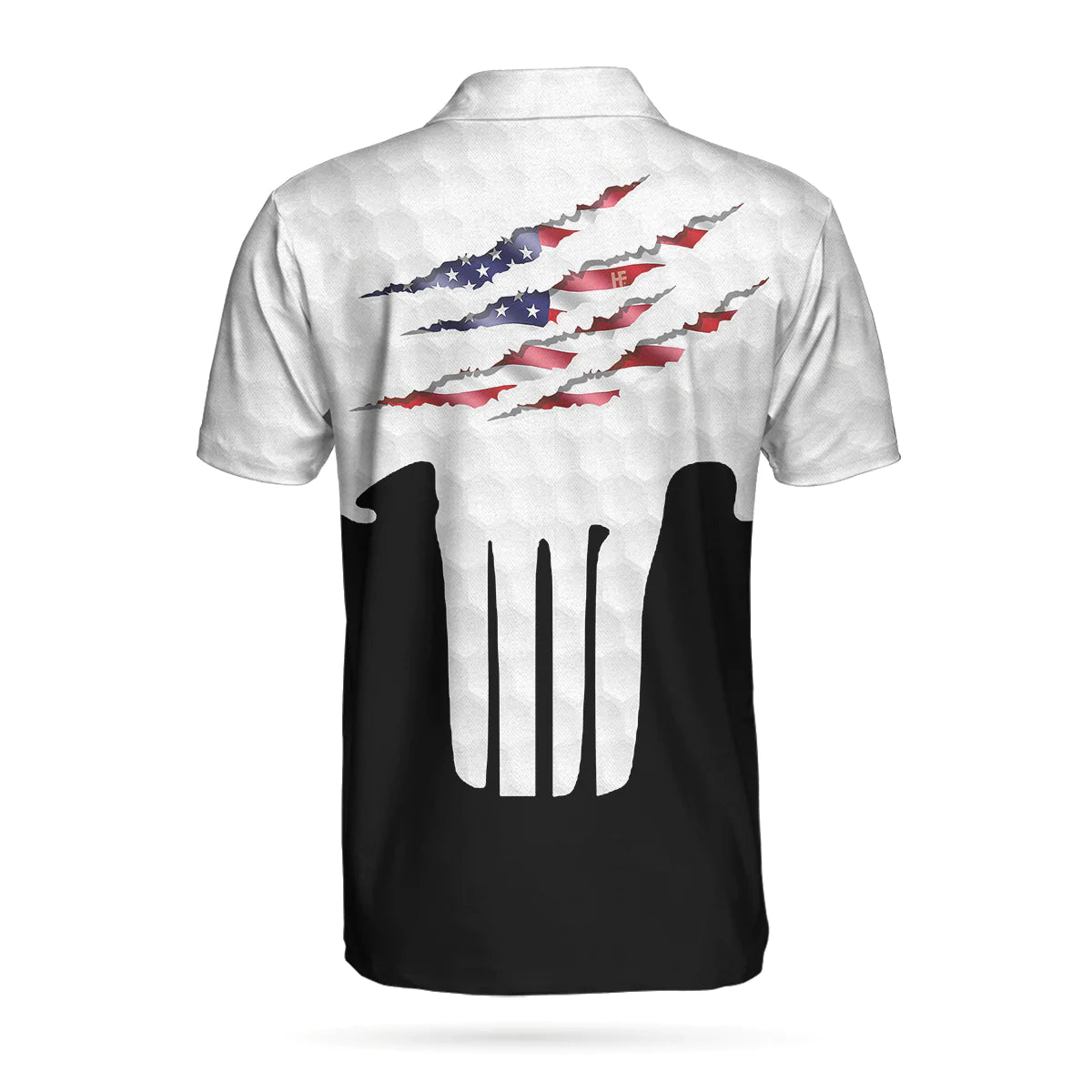 Ripped Skull American Flag Short Sleeve Men Polo Shirt, Golf Pattern Polo Shirt, Best Golf Shirt For Male