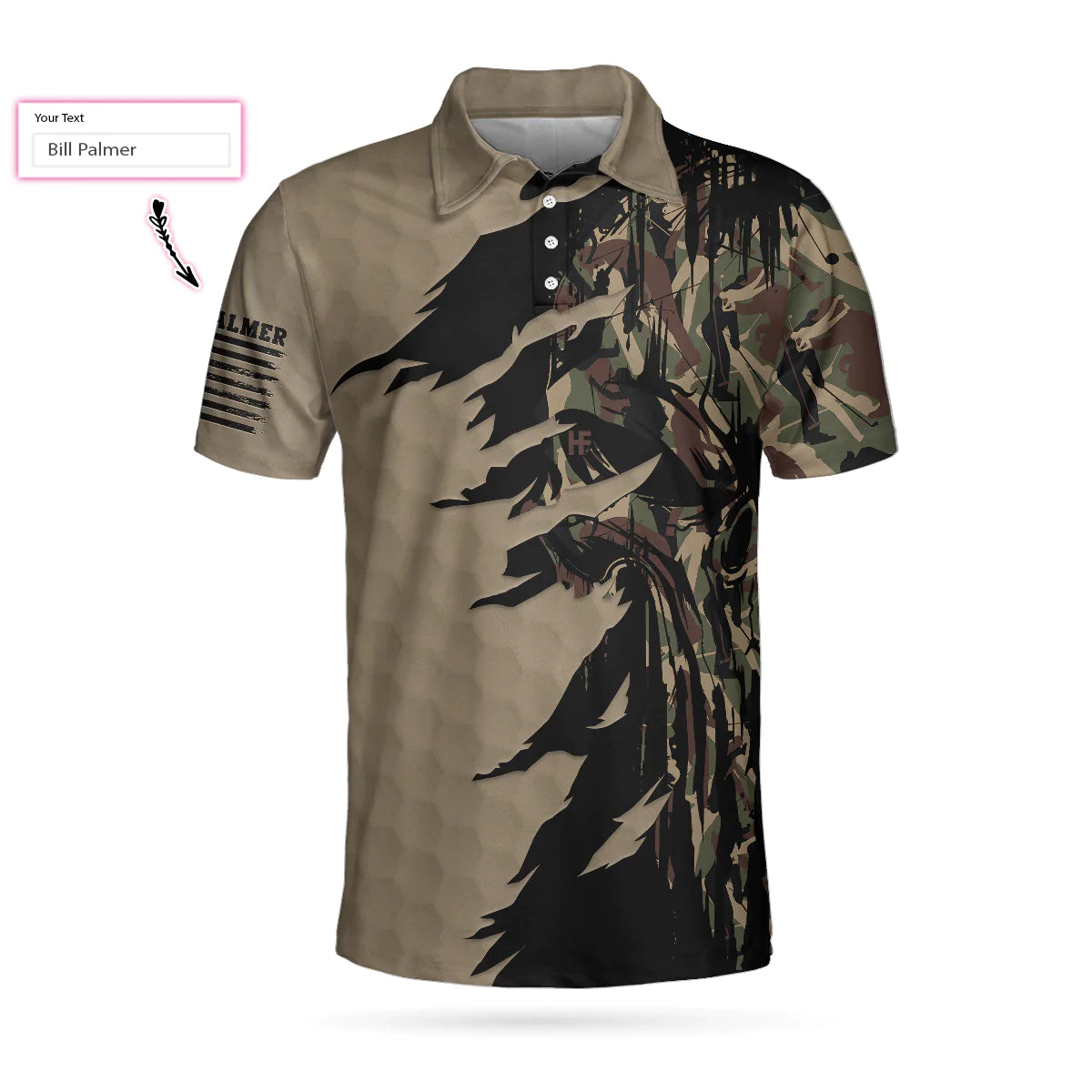 Personalized Ripped Vintage Golfing Clubs Skull Camouflaged Men Polo Shirt, Camo Golf Custom Shirt For Male