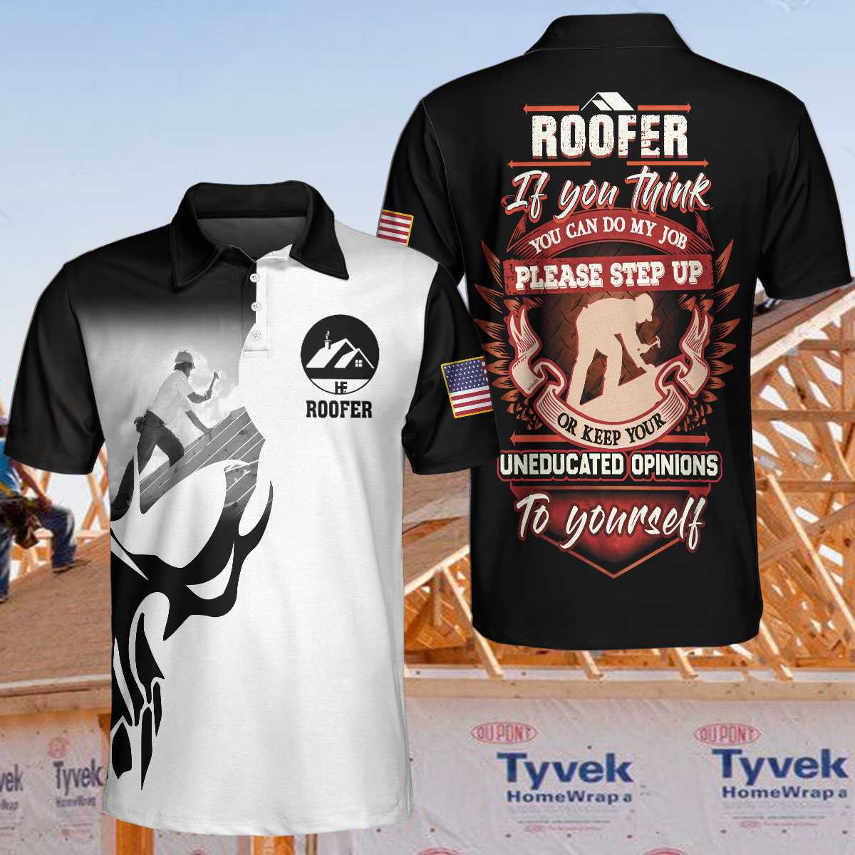 Roofer Proud Skull Black And White Men Polo Shirt, If You Think You Can Do My Job Polo Shirt, Best Roofer Shirt For Male