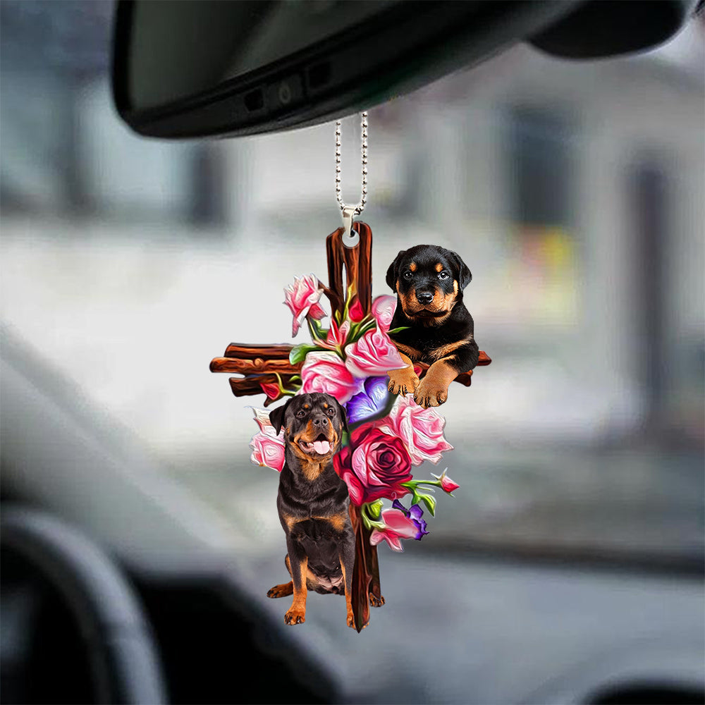 Rottweiler Roses and Jesus Ornament - Dog Car Hanging Ornament - Gift For Dog Mom, Dog Lover, Dog Owner