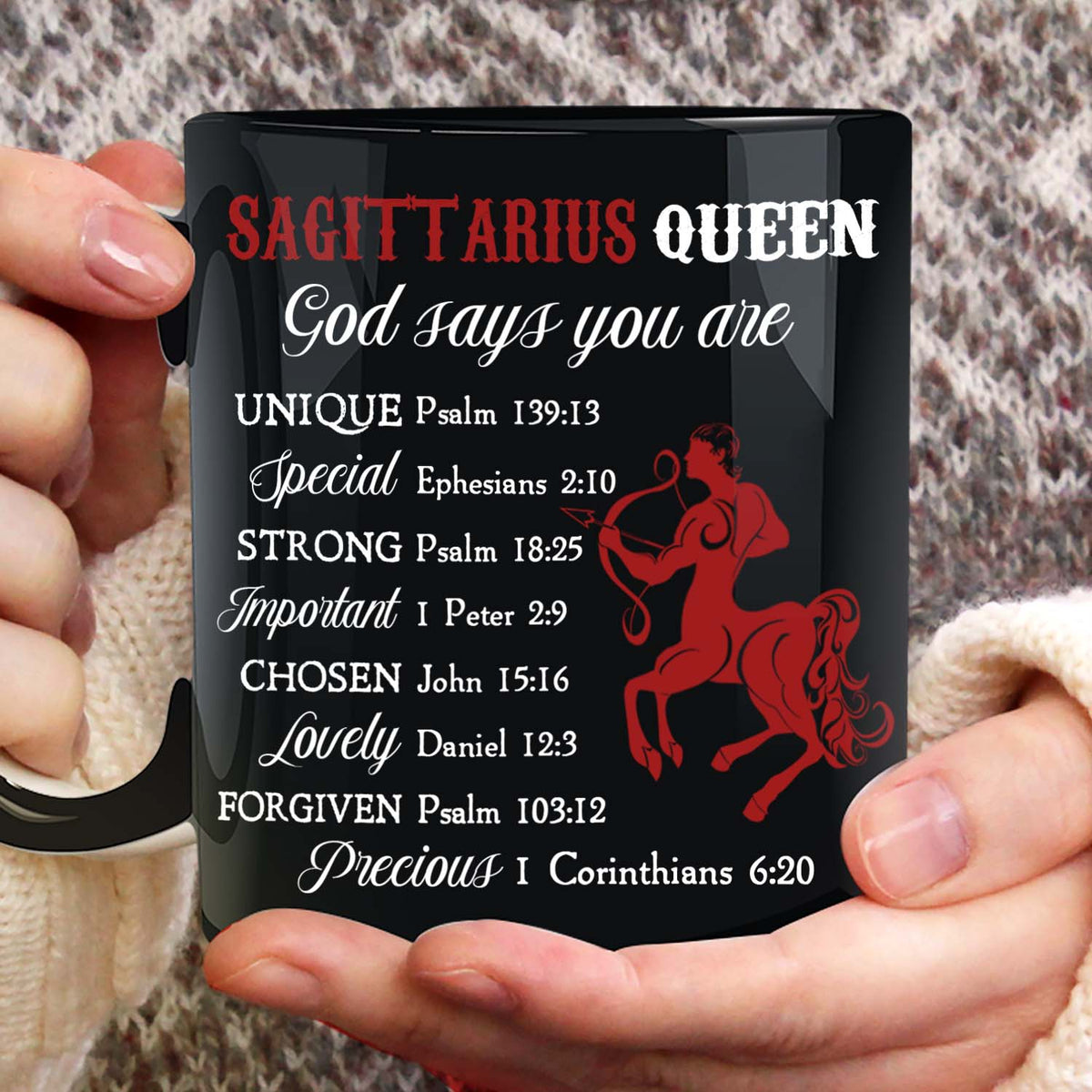 Jesus And Zodiac Signs Black Mug, Sagittarius Queen Black Mug, Christian Mug Gift, Faith Mug - God Says You Are Unique Black Mug